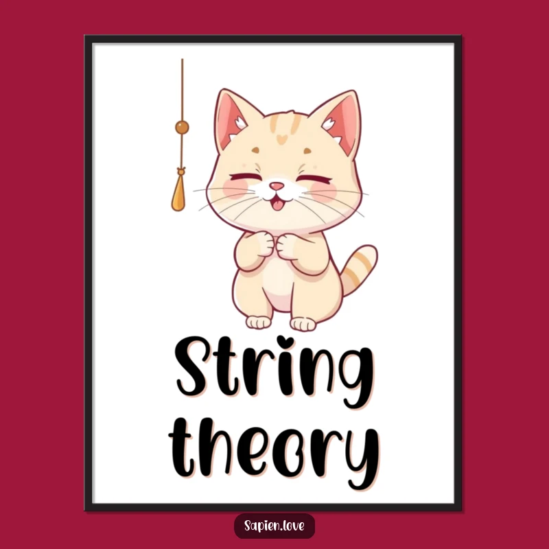 Funny Cat Poster - Playful Kitty Batting String Wall Art