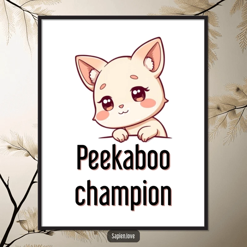 Funny Poster: An artistic portrayal of a character with expressive animal ears curiously peeking from behind an edge.