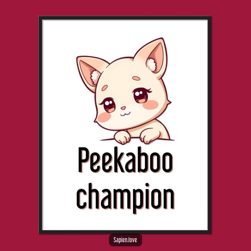 Funny Curious Character Art Print - Animal Ears Peeking Wall Decor Gift