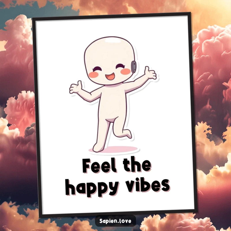 Funny Dancing Figure Poster: A happy humanoid figure in a flexible, silly dance pose, radiating joy and movement, vibrant wall art.