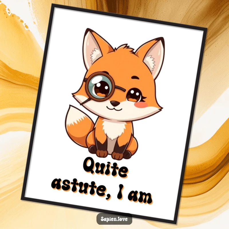 Funny poster of a fox character wearing a monocle, looking profoundly wise and amusingly intellectual, perfect for wall decor.