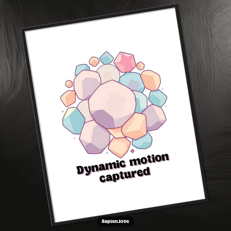 Funny Geometric Bounce poster showing a series of interconnected geometric forms in constant motion, bouncing and rolling together, creating a humorous visual effect.