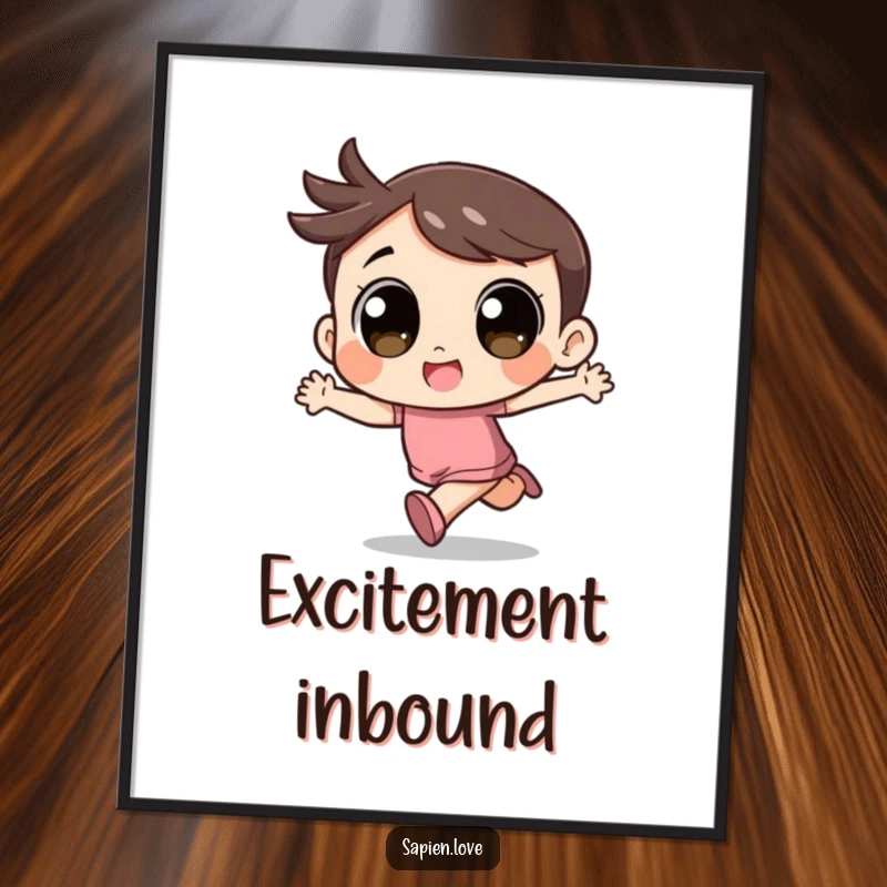 Funny Kawaii Poster: A cute character with big, expressive eyes is running energetically.