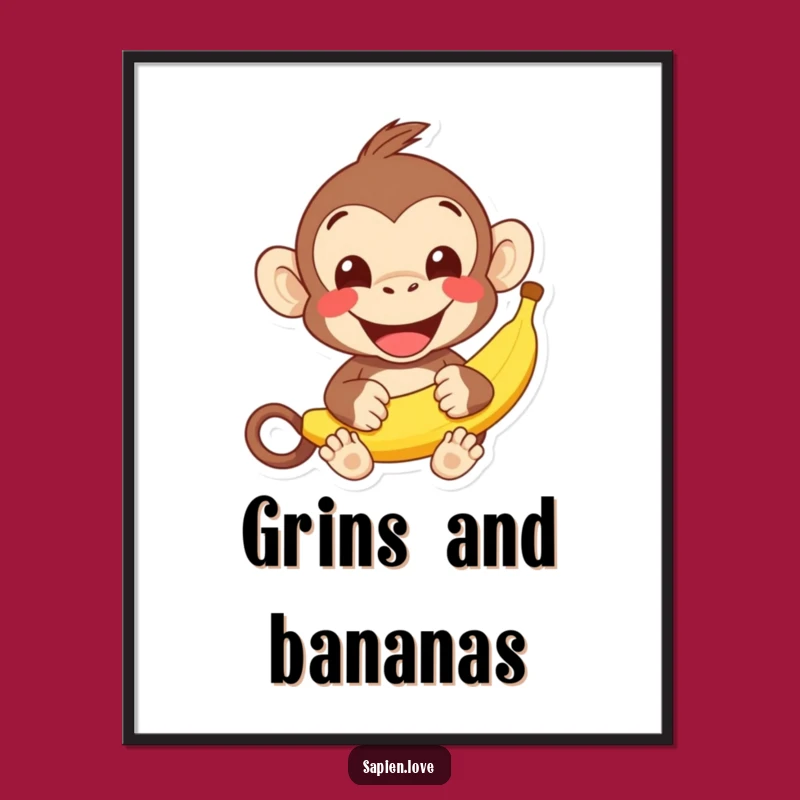 Funny Kawaii Monkey Banana Poster: Cheerful Wall Art