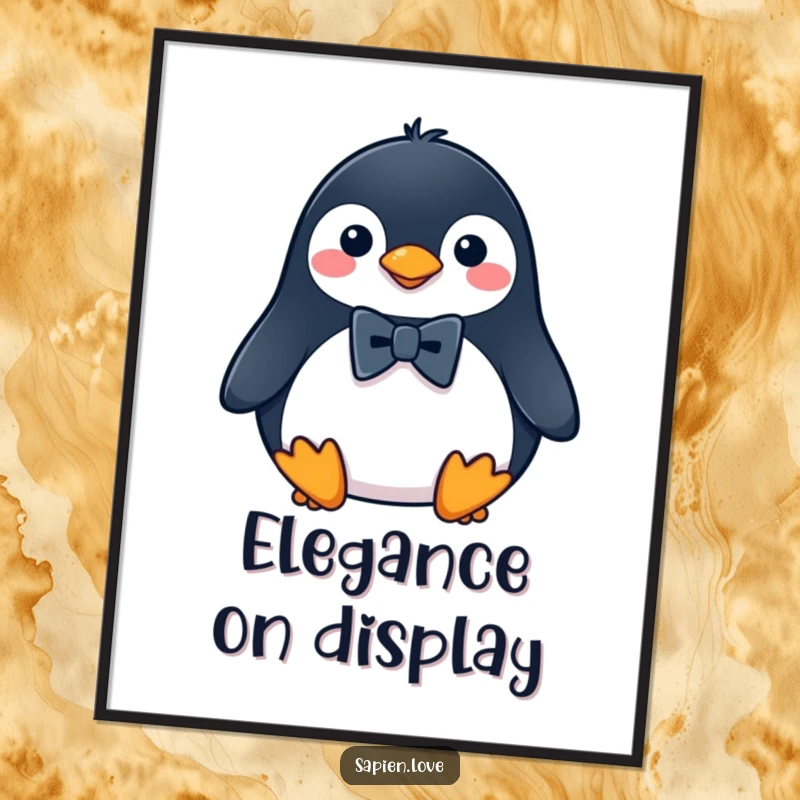 Funny Penguin Poster featuring a dapper penguin in a tiny bowtie, adding a touch of humor and sophistication to wall decor.