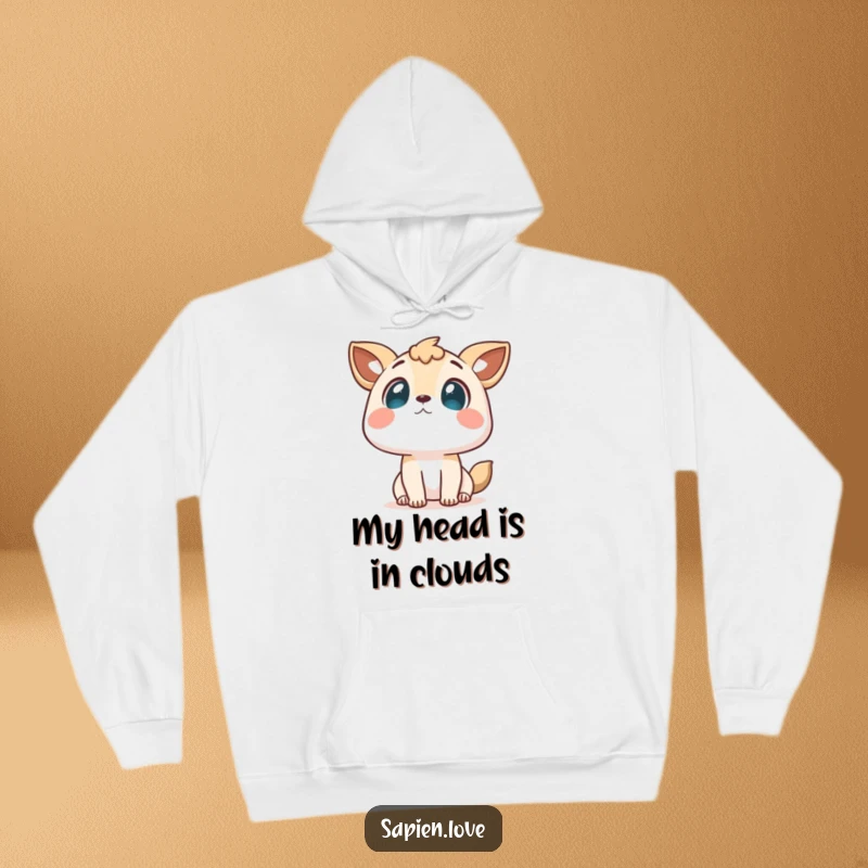 Funny hoodie with a charming animal-featured character looking inquisitively towards the heavens, perfect for thoughtful comfort.