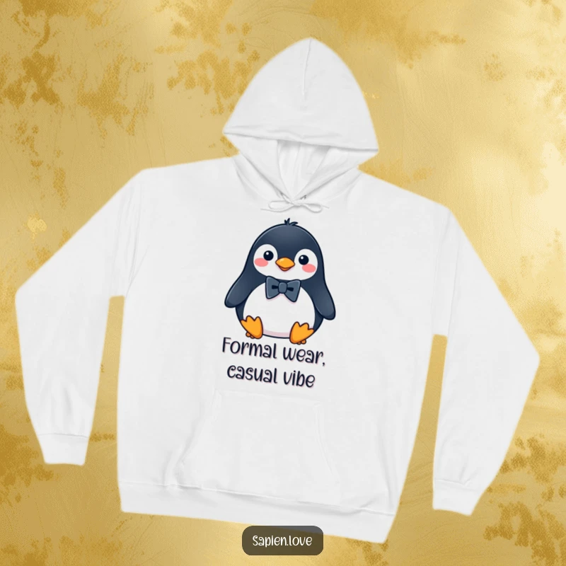 Funny Penguin Hoodie featuring a cute penguin wearing a small bowtie, perfect for staying warm and looking dapper.