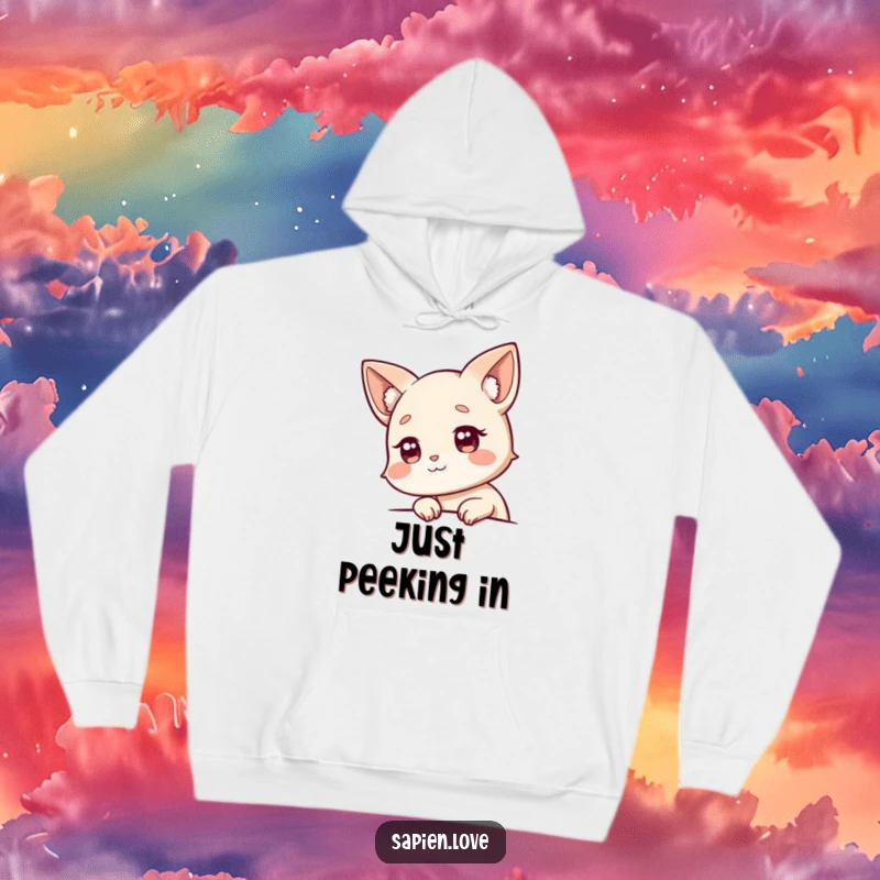 Funny Hoodie: A warm garment featuring a character with animal ears peeking curiously from the side, inviting intrigue.