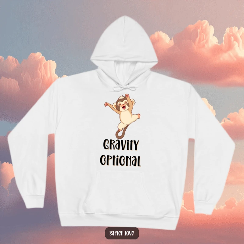 Funny Kawaii Gibbon Hoodie, a cute gibbon mid-somersault, cozy and humorous apparel for playful spirits.