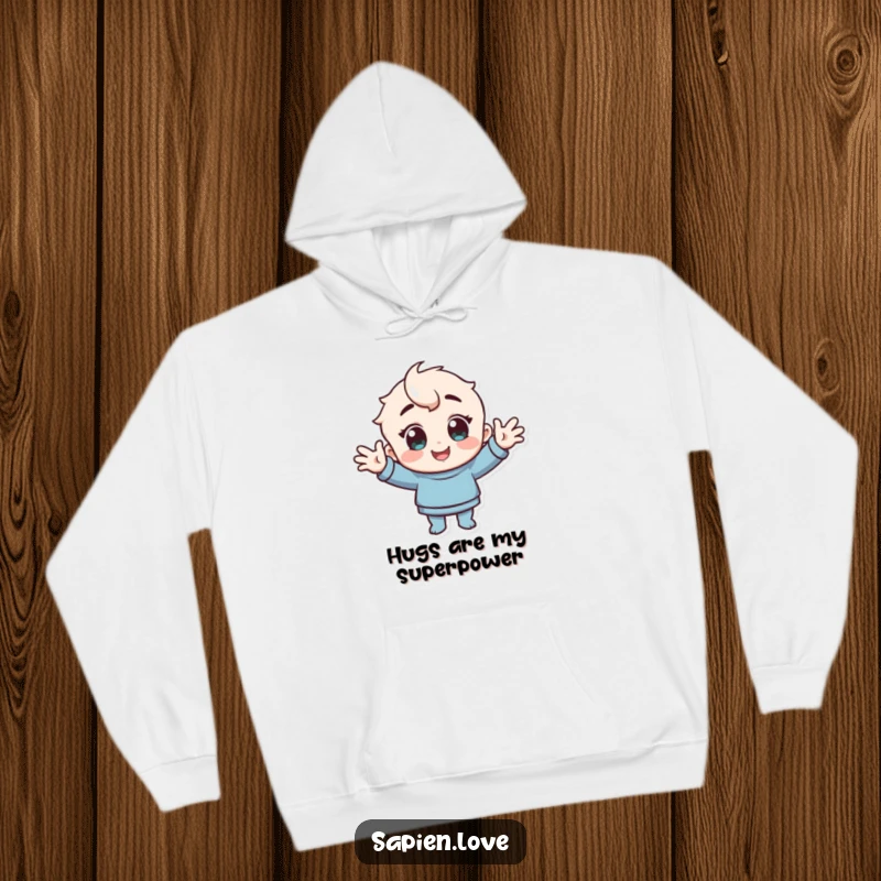 Funny Hoodie: A character with cheerful eyes extends a welcoming greeting with open arms.