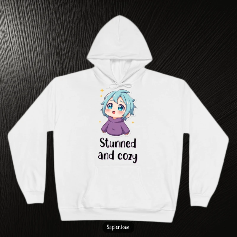 Funny Hoodie: A human character with noticeably twinkling eyes looks upwards in amazement, capturing a moment of pure wonder.