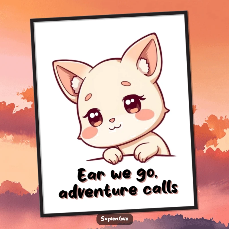 Funny Free Printable Wall Art: A character with distinct animal ears is captured peeking curiously around an unseen edge.