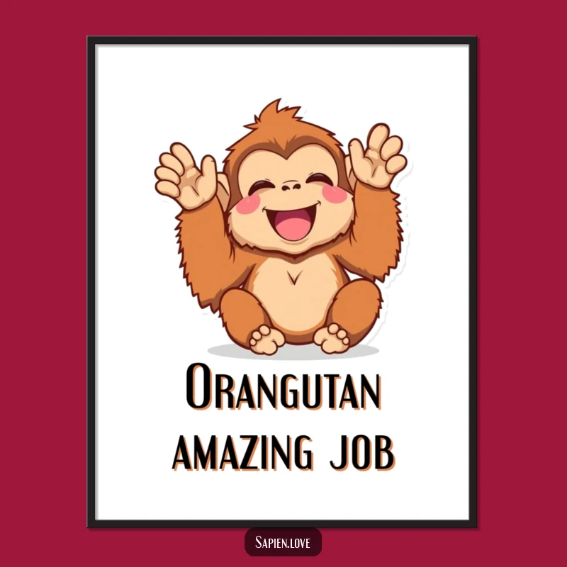 Free Printable Wall Art: Joyful Kawaii Orangutan Clapping - Whimsical Downloadable Decor!
