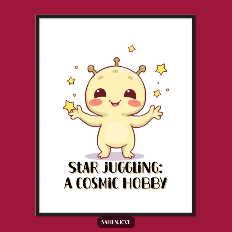 Free Printable Wall Art: Playful Alien Juggling Stars Humorous Downloadable Art