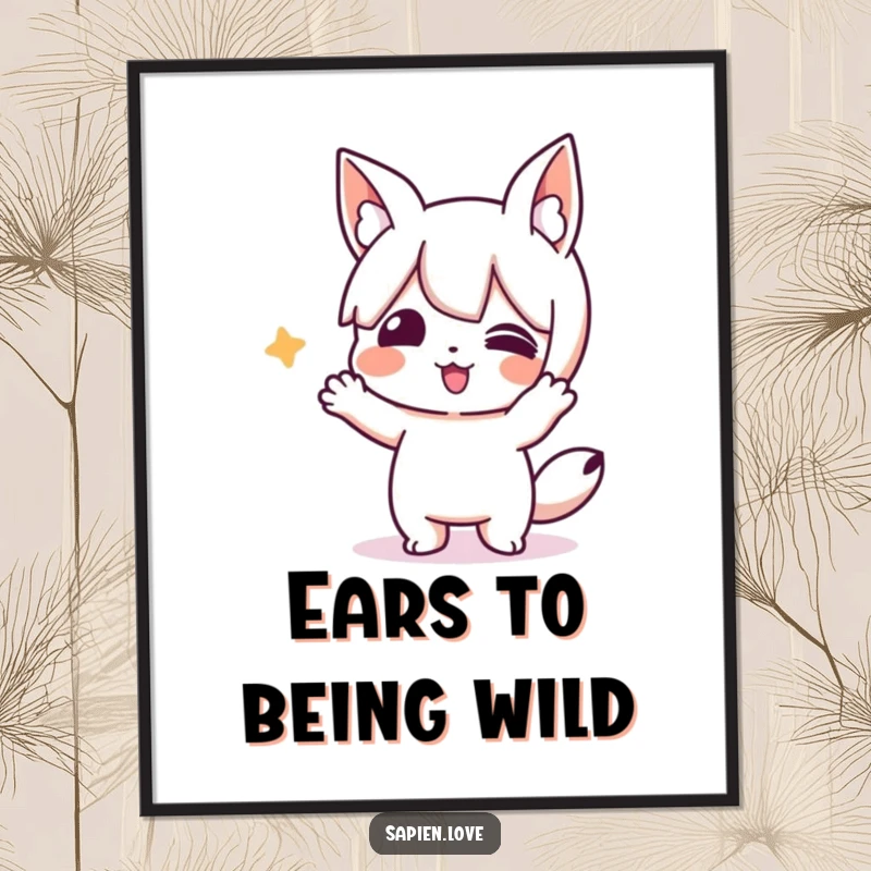 Funny Free Printable Wall Art: Character with prominent animal ears in the middle of a comically silly action.