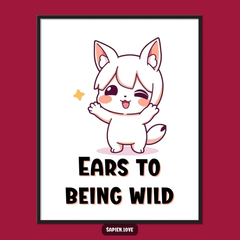 Free Printable Wall Art: Playful Animal Ears Character's Silly Action!