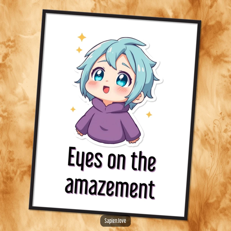 Funny Free Printable Wall Art: Character with bright, twinkling eyes looks upwards, captivated by something amazing.