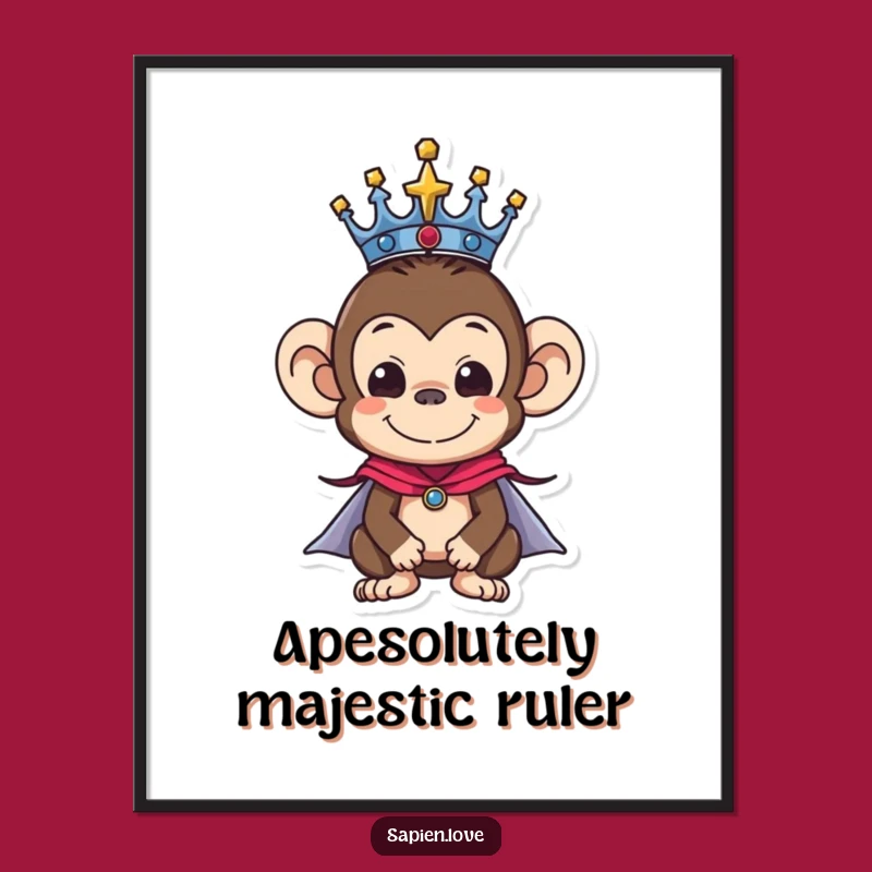 Funny Free Printable Monkey Wall Art: Regal Ruler Downloadable Decor Gift