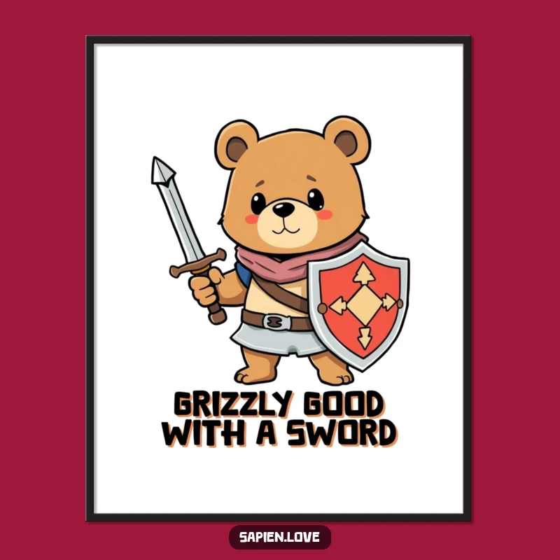 Funny Free Printable Bear Wall Art: Knightly Protector Downloadable Decor Gift