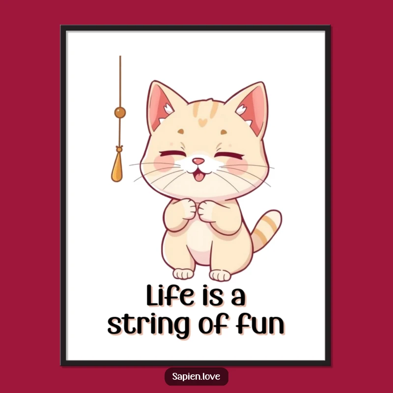 Free Printable Cat Wall Art - Playful String Batting Feline Downloadable Decor