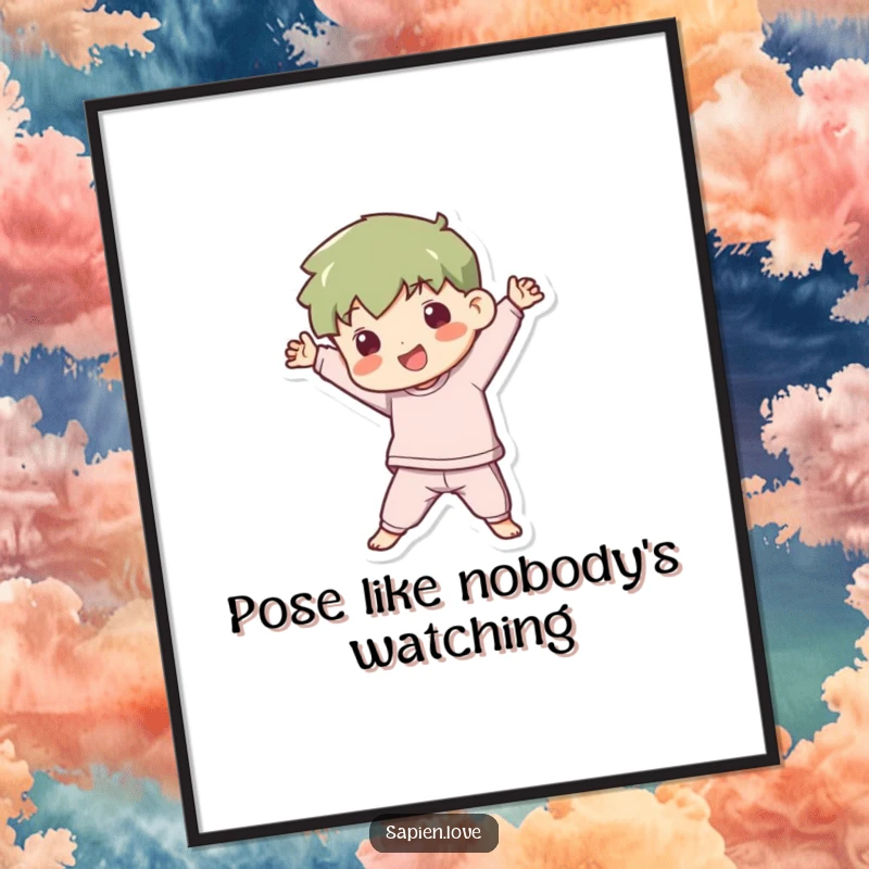 Kawaii Free Printable Wall Art: Playful figure shown in a vibrant, dynamic pose, adding whimsy.