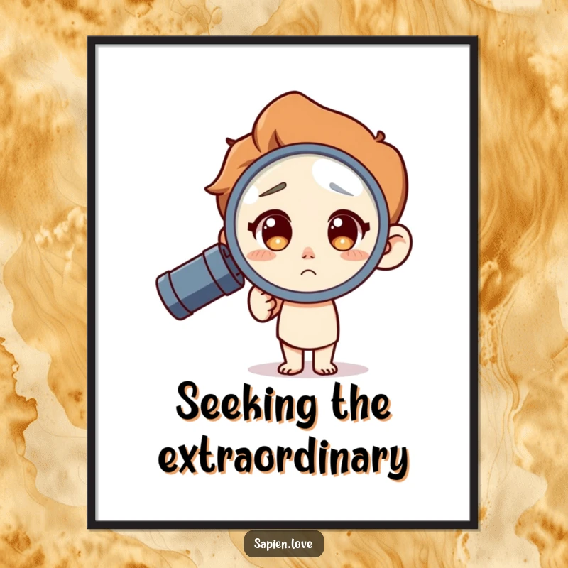 Funny Free Printable Wall Art: Curious character intently examines the world through a magnifying glass, adding whimsy.