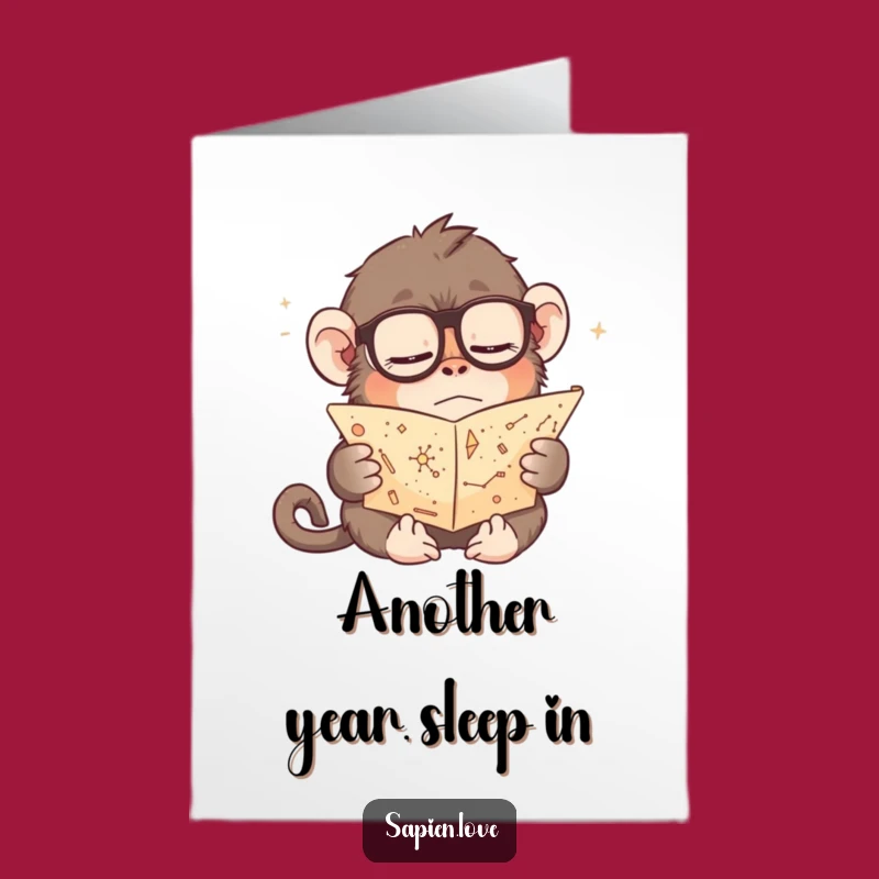 Free Printable Birthday Card: Sleepy Star-Gazer Monkey - Funny Downloadable Greeting