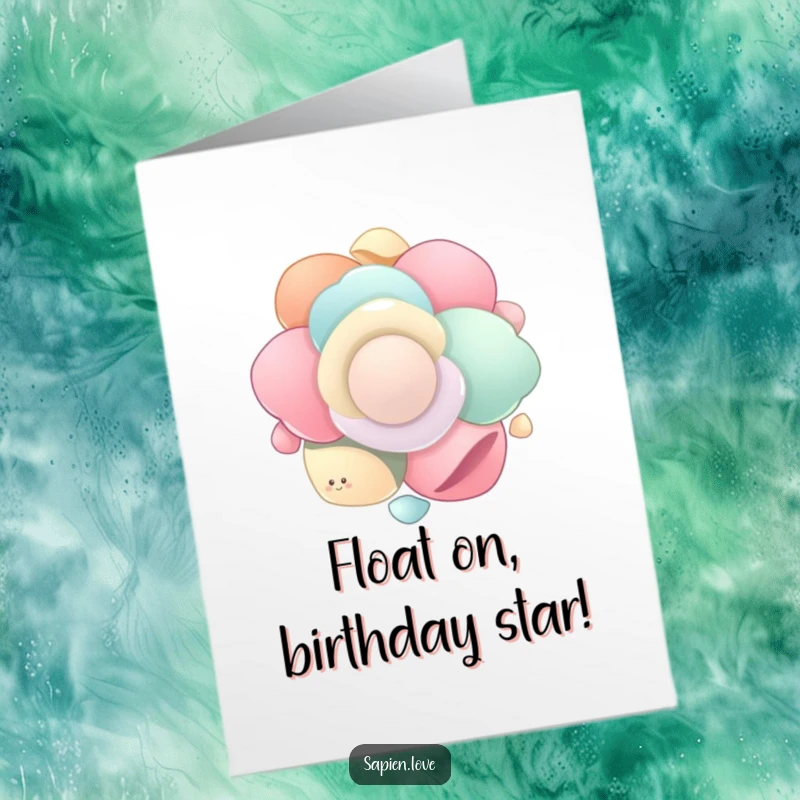 Funny Free Printable Birthday Card: Smooth organic shapes float and spin in unison, sending birthday cheer.