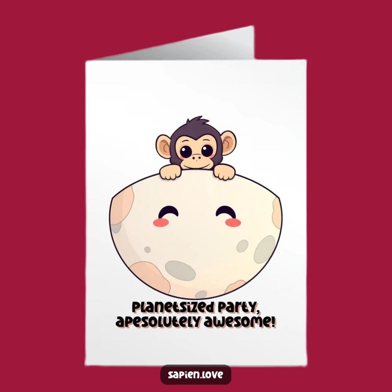 Free Printable Birthday Card: Curious Primate Greets Smiling Planet - Funny Downloadable Gift