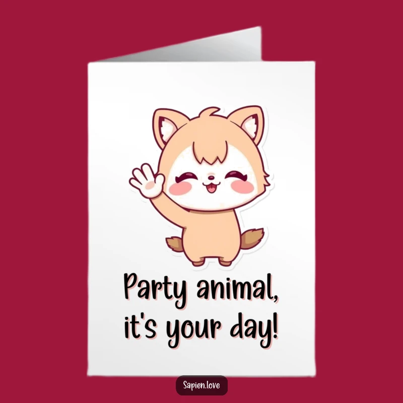 Free Printable Birthday Card: Whimsical Animal Friend Waves Happy Birthday!