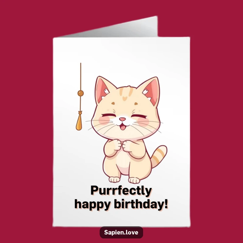 Free Printable Funny Cat Birthday Card - String Batting Feline Downloadable