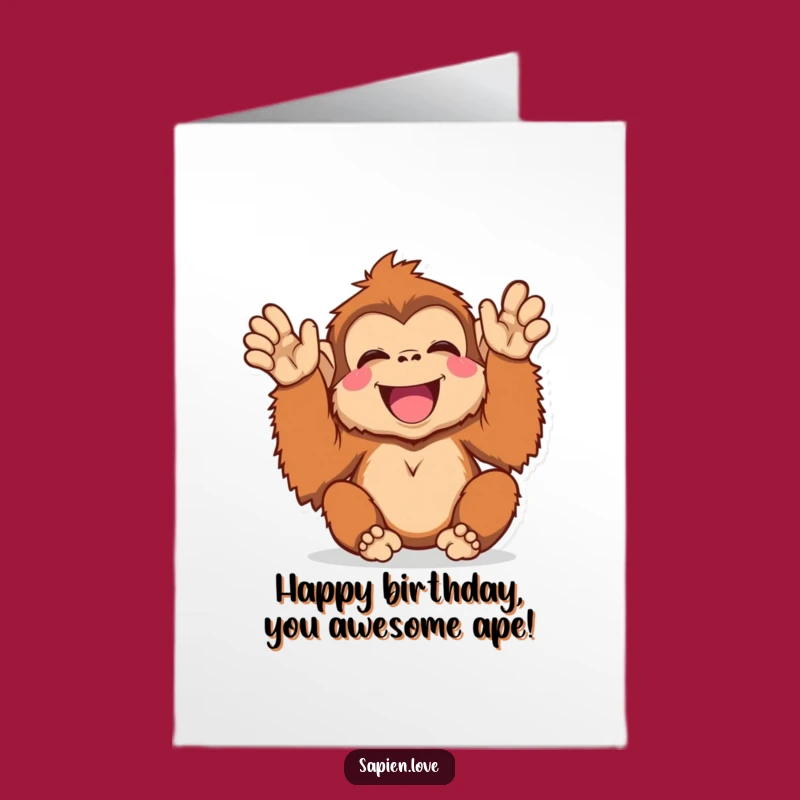 Free Printable Birthday Card: Joyful Kawaii Orangutan Clapping - Downloadable Celebration!