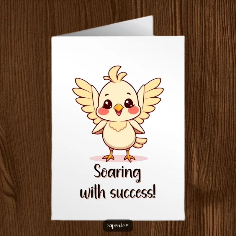 Funny Free Printable Congratulations Card: A happy bird flaps its wings joyfully in celebration.
