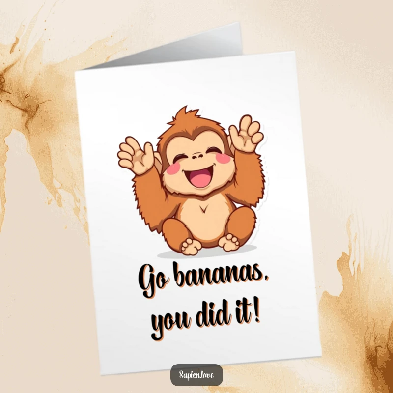 Funny Free Printable Congratulations Card: A kawaii orangutan clapping its hands with overwhelming joy and excitement for your achievement.