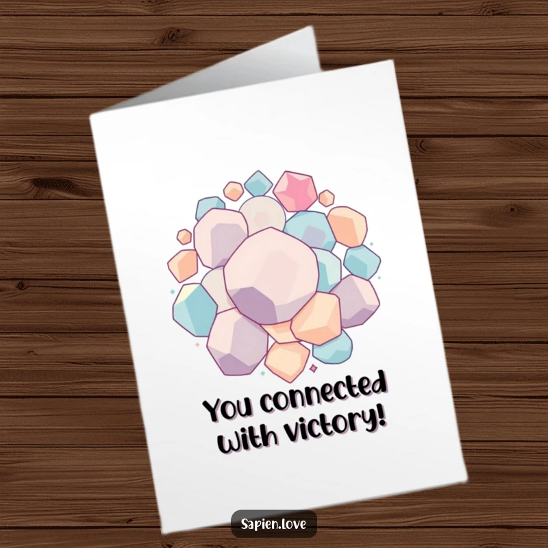Funny Free Printable Congratulations Card: A series of interconnected geometric forms are bouncing and rolling together in celebration.