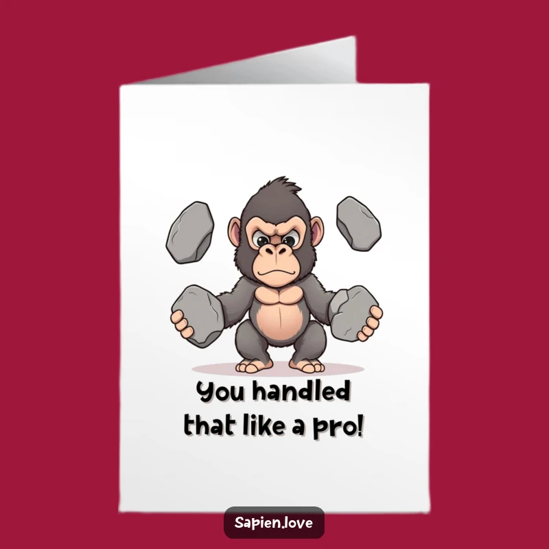 Free Printable Congrats Card: Strong Kawaii Gorilla Juggling - Downloadable Achievement!