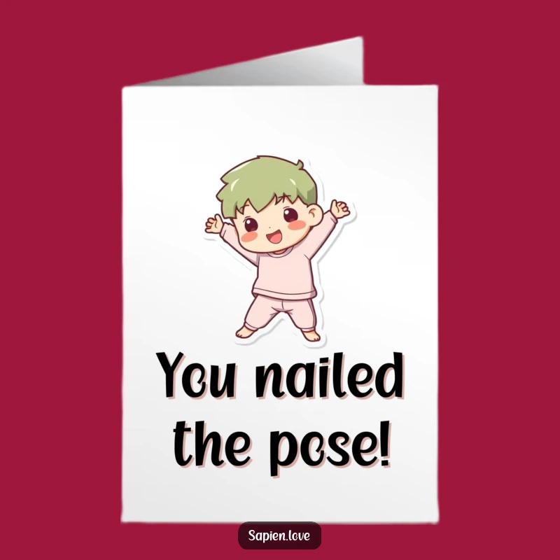 Free Kawaii Congrats Card: Playful Figure Poses for Your Success!