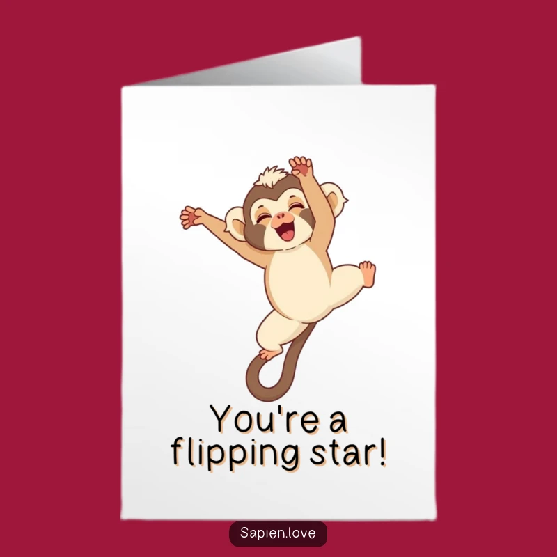 Free Printable Congrats Card: Giggling Kawaii Gibbon Acrobat - Downloadable Celebration!