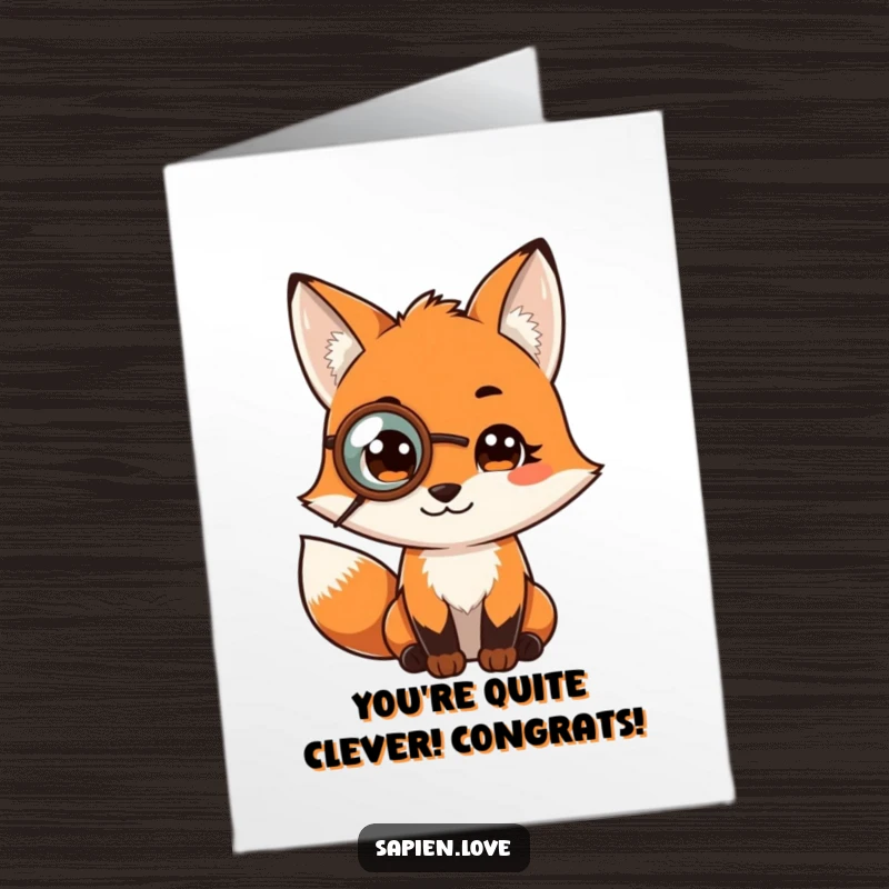 Funny Free Printable Congratulations Card: A wise fox wearing a monocle gives a knowing look of approval.