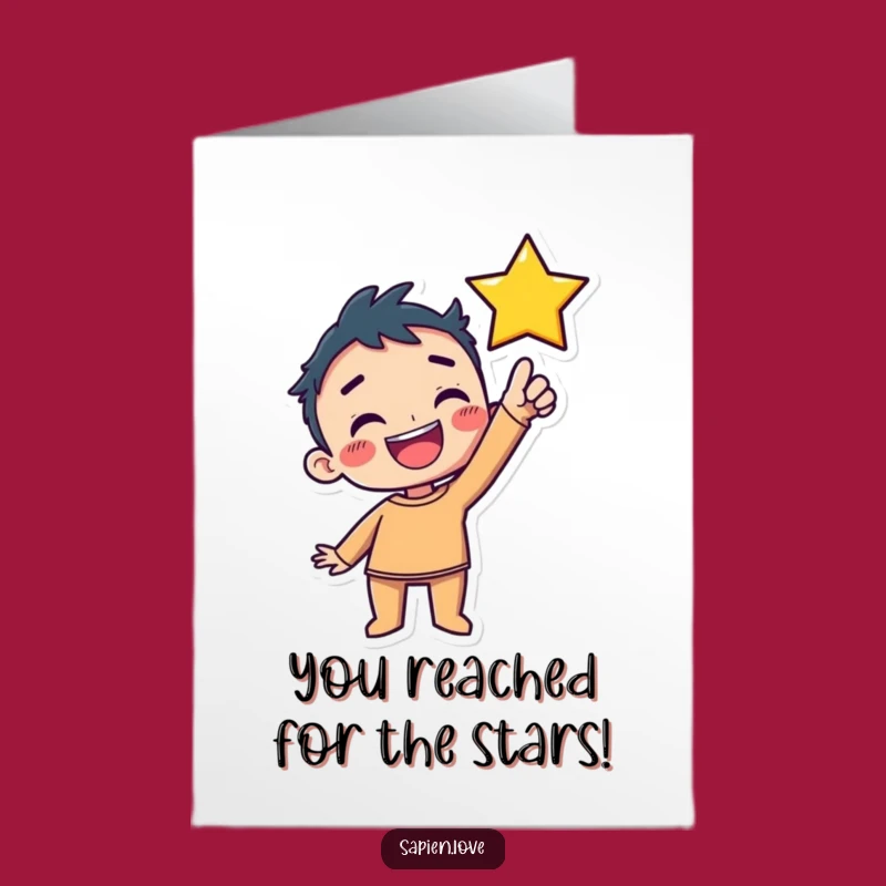 Free Kawaii Congrats Card: Grinning Character Celebrates Your Star Achievement!