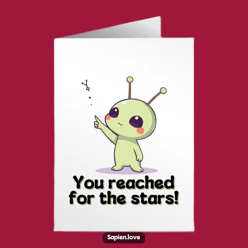 Free Printable Congrats Alien Card: Antennae Pointing Stars Funny Downloadable Gift