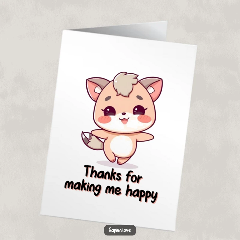 Funny Free Printable Thank You Card: Animal-eared character skipping happily, expressing sincere thanks.