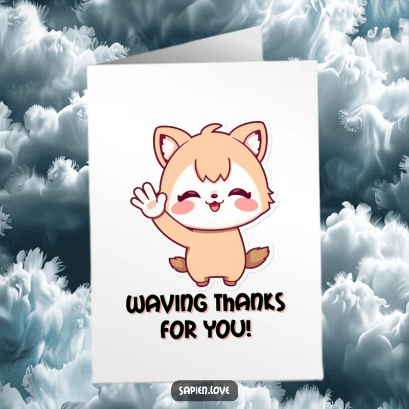 Funny Free Printable Thank You Card: A joyful person with unique animal features enthusiastically waves hello and expresses thanks.