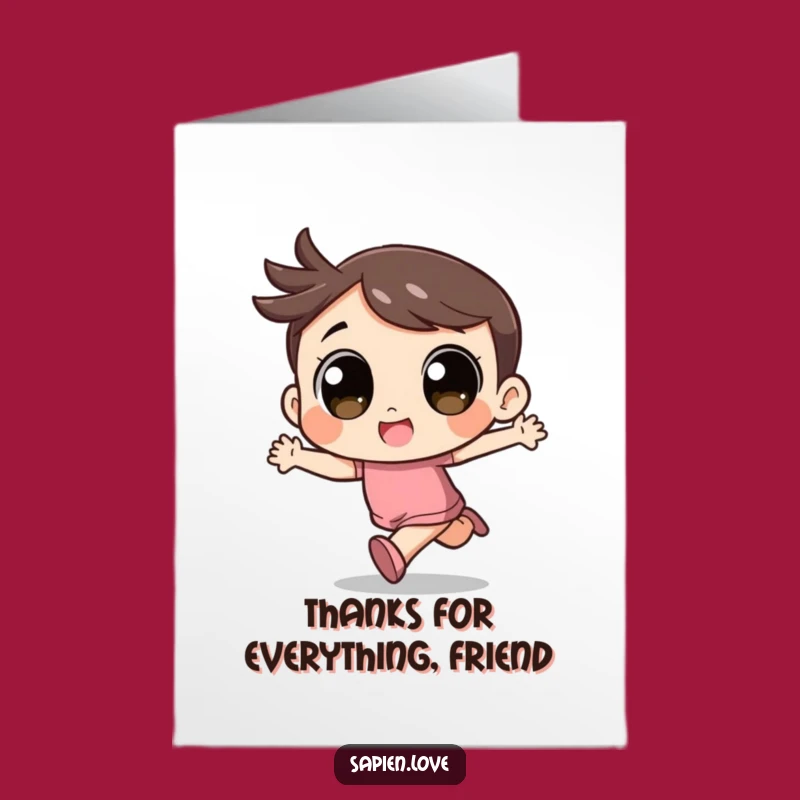 Free Printable Thank You Card: Happy Kawaii Runner Gratitude Humor Downloadable