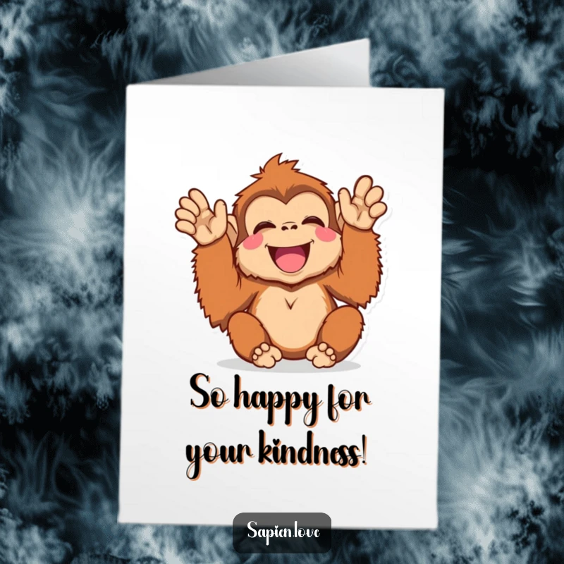 Funny Free Printable Thank You Card: A kawaii orangutan clapping its hands joyfully, a delightful way to show appreciation.