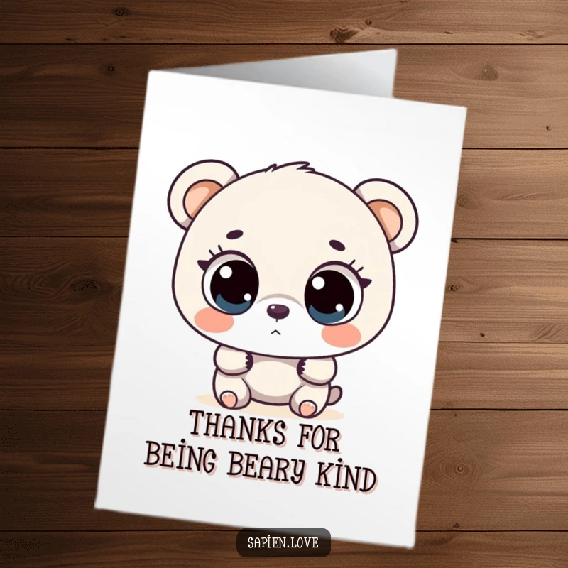 Funny Free Printable Thank You Card: A cute bear with inquisitive eyes exploring a new path, expressing sincere gratitude.