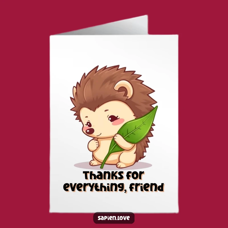 Free Printable Hedgehog Thank You Card - Leafy Appreciation Greeting Downloadable