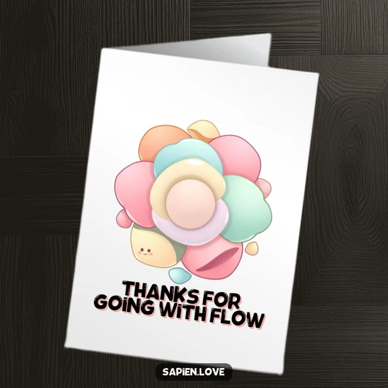 Funny Free Printable Thank You Card: Smooth organic shapes gently float and spin in unison, expressing sincere thanks.