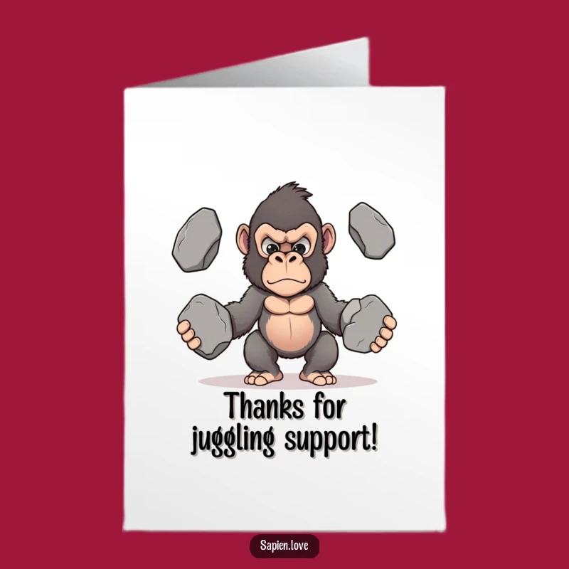Free Printable Thank You Card: Tough Kawaii Gorilla Juggling - Downloadable Strength!