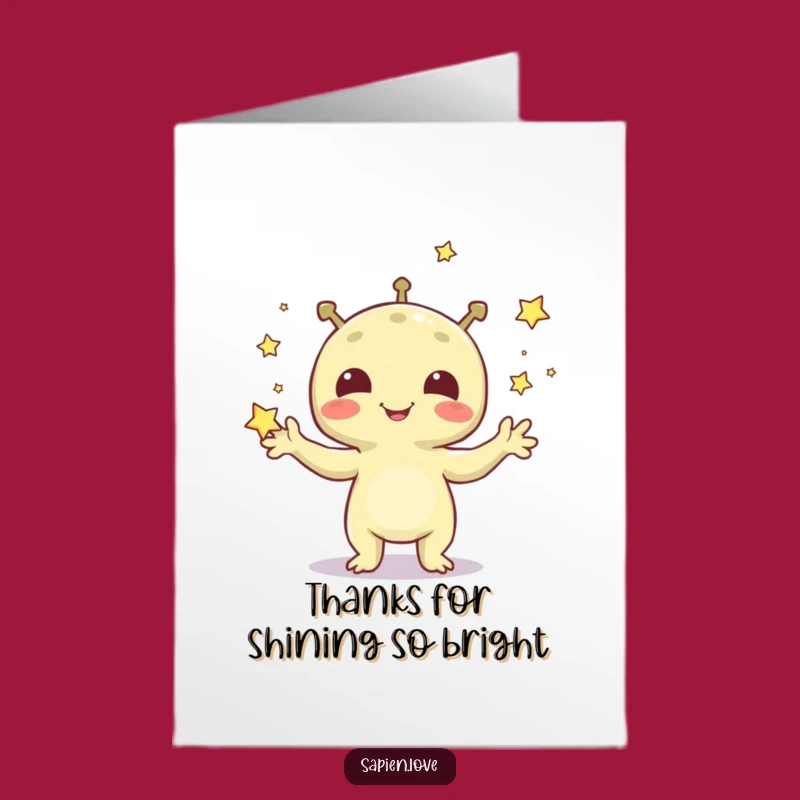 Free Printable Thank You Alien Card: Juggling Stars Funny Downloadable Gift